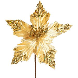 Artigo para Decoracao Natal Enfeite FLOR Poinsetia Ouro PCT.C/24
