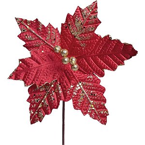 Artigo para Decoracao Natal FLOR Poinsetia VM/OURO Glitter PCT.C/12