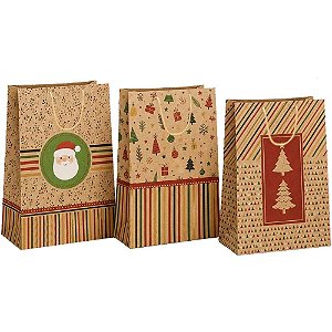 Sacola para Presente Natal KRAFT 21X27X10CM (S) PCT.C/12