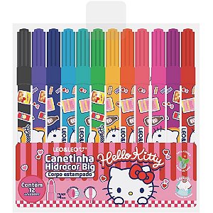 Caneta Hidrografica Jumbo Hello KITTY BIG 12 Cores Estojo