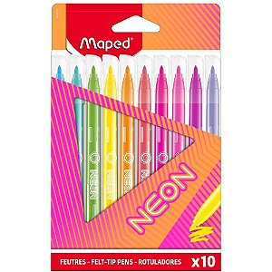Caneta Hidrografica Color PEPS Neon 10 Cores Estojo
