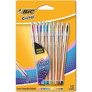 Caneta Esferografica Cristal Fina Fashion 10 Cores Blister