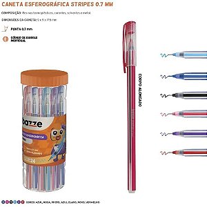 Caneta Esferografica Bazze Stripes 0.7 6CORES POTE-24
