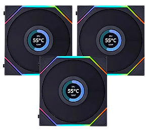 Fan Lian Li Uni Fan SL ARGB 120mm com Tela LCD Wireless Kit 3 Unidades - 12SLLCD1W3B