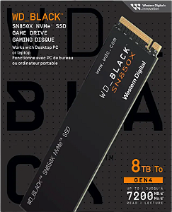 8TB SN850X WD Black 7200MB/s SSD NVMe M.2 Gen4 Pcie 4.0 - WDS800T2X0E-00CDD0
