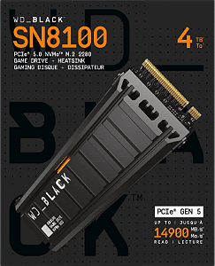 4TB WD Black SN8100 com Dissipador 14.900MB/s SSD M.2 NVMe GEN5 PCIe 5.0 - WDS400T1XHM-00CMT0