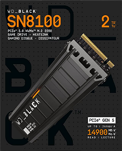 2TB WD Black SN8100 com Dissipador 14.900MB/s SSD M.2 NVMe GEN5 PCIe 5.0 - WDS200T1XHM-00CMT0