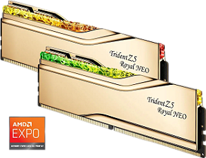 Memória DDR5 32GB 6000mhz CL26 AMD Expo G.Skill Trident Z5 Royal Neo RGB Gold (2x16GB) F5-6000J2636H16GX2-TR5NG