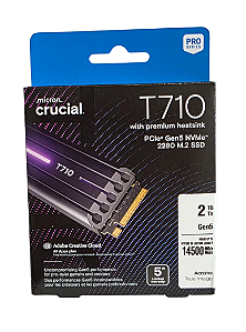 2TB Crucial T710 Dissipador 14.500MB/s SSD M.2 NVMe Gen5 PCIe 5.0 - CT2000T710SSD5