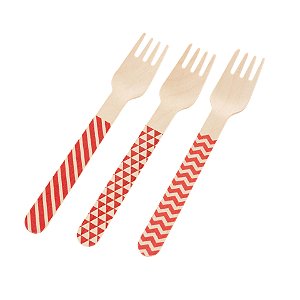 GARFO DE MADEIRA DECORADO VERMELHO (10 UNIDADES)