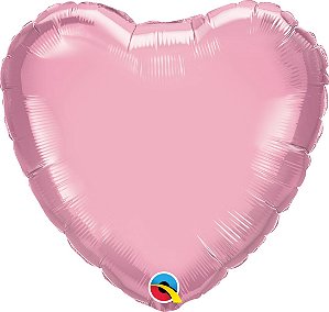 BALÃO METALIZADO 18" CORAÇÃO ROSA PEROLIZADO (UNIDADE)