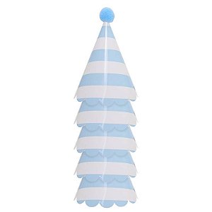 CHAPÉU DE FESTA POMPOM LISTRAS AZUL CÉU (5 UNIDADES)