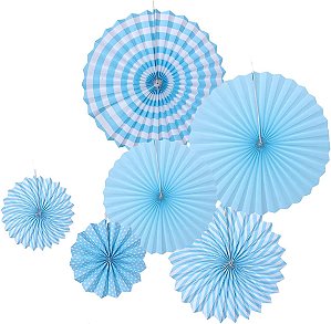 CONJUNTO DE LEQUES DECORATIVOS AZUL (6 UNIDADES)
