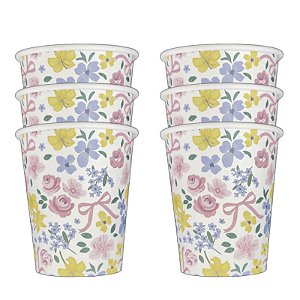 COPO DE PAPEL FLORES E LAÇOS (8 UNIDADES)
