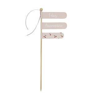 TOPO DE BOLO FELIZ ANIVERSÁRIO ROSA CEREJAS