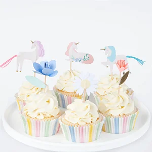 KIT PARA CUPCAKE UNICÓRNIO MERI MERI (24 FORMINHAS E 24 TOPPERS)