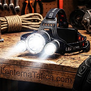 Lanterna De Cabeça Com 3 Leds E Duas Baterias Recarregáveis Longa Duração Resistente a Chuva 4 Modos de Iluminação Inclinação Regulável EPI