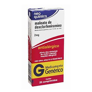 MALEATO DEXCLORFENIRAMINA 2MG C/20 COMPRIMIDOS (NEOQUÍMICA)