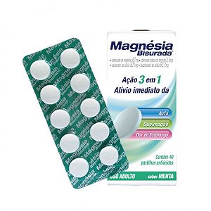 MAGNÉSIA BISURADA C/40 PASTILHAS ANTIÁCIDAS SB.MENTA