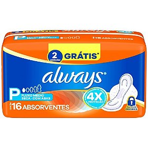 ALWAYS 4X PROTEÇÃO COBERTURA SECA C/ABAS FLUXO MÉDIO C/16 ABSORVENTES