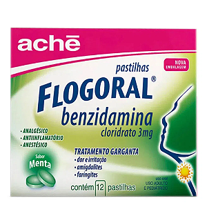 FLOGORAL PASTILHAS 3MG C/12 UNIDADES SB.MENTA BENZIDAMINA