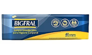 LENÇOS UMEDECIDOS P/HIGIENE CORPORAL BIGFRAL C/40 UNIDADES KITC/3 PACOTES