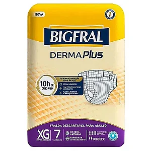 FRALDA GERIÁTRICA BIGFRAL DERMAPLUS TAMANHO XG C/7 UNIDADES KIT C/3 UNIDADES