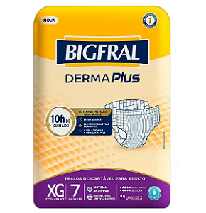 FRALDA GERIÁTRICA BIGFRAL DERMAPLUS TAMANHO XG C/7 UNIDADES KIT C/8 PACOTES+GRÁTIS BRINDE