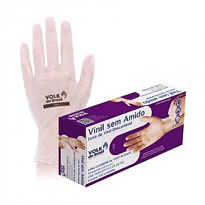 LUVA DE VINIL DESCARTÁVEL VOLK DO BRASIL S/AMIDO TAM.M CX.C/100 UNIDADES