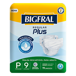 FRALDA GERIÁTRICA BIGFRAL REGULAR PLUS TAMANHO P C/9 UNIDADES