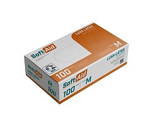 LUVA LATEX SOFT+AID PROCEDIMENTOS NÃO CIRURGICO C/PÓ TAMANHO M C/100 UNIDADES