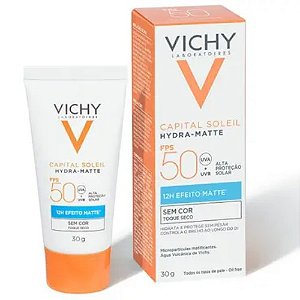 VICHY CAPITAL SOLEIL HYDRA-MATTE FPS50 EFEITO MATTE S/COR TOQUE SECO 30G.