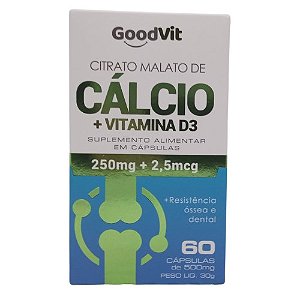 GOODVIT CÁLCIO + D3 SUPLEMENTO ALIMENTAR C/60 CÁPSULAS CITRATO MALATO CÁLCIO + VITAMINA D3