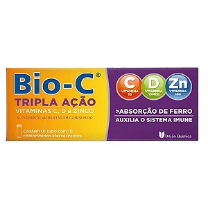 BIO-C TRIPLA AÇÃO VITAMINA C + D + ZINCO C/10 COMP EFERV. SB.LARANJA