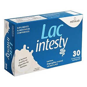 LAC INTESTY ENZIMA LACTASE 10.000 UFCC SUPLEMENTO ALIMENTAR C/30 COMPRIMIDOS MASTIGÁVEIS