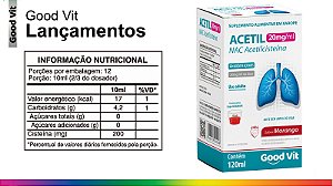 ACETIL 20MG/ML NAC ACETILCISTEINA GOODVIT SUPLEMENTO ALIMENTAR C/120ML SB.MORANGO