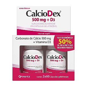 CALCIODEX 500MG D3 SUPLEMENTO ALIMENTAR KIT 2 X 60 CÁPSULAS GELATINOSAS
