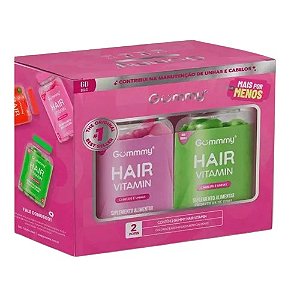 GUMMY HAIR KIT SUPLEMENTO ALIMENTAR C/2 FRASCOS C/60 GOMAS CADA MAÇA-VERDE+TUTTI-FRUTTI