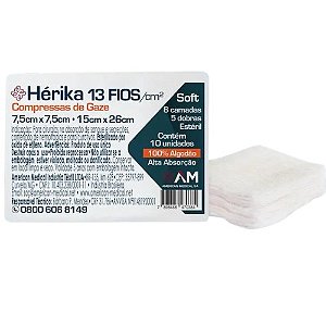 COMPRESSA GAZE HERIKA 13 FIOS C/10 UNIDADES