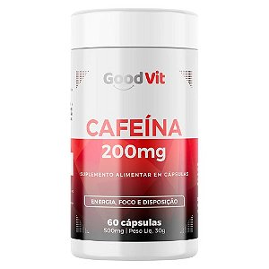 CAFEÍNA ANIDRADE 200MG GOODVIT SUPLEMENTO ALIMENTAR C/60 CÁPSULAS