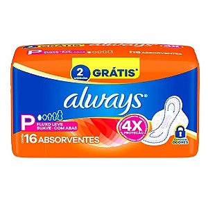 ALWAYS 4X PROTEÇÃO COBERTURA SUAVE C/ABAS FLUXO MÉDIO C/16 ABSORVENTES