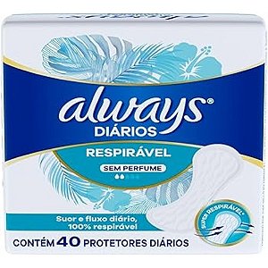 ALWAYS DIÁRIOS RESPIRÁVEL S/PERFUME C/40 PROTETORES DIÁRIOS