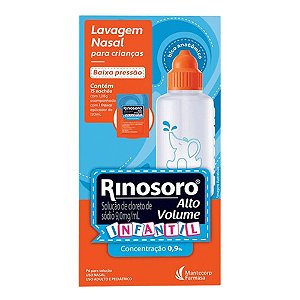 RINOSORO ALTO VOLUME INFANTIL LAVAGEM NASAL CLORETO SÓDIO 0,9% 120ML + 15 ENVELOPES