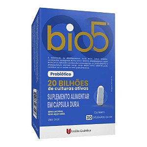 BIO5 CEPAS 20 BILHÕES CULTURAS ATIVAS SUPLEMENTO ALIMENTAR PROBIÓTICO C/30 CÁPSULAS DURAS