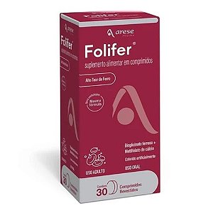FOLIFER SUPLEMENTO ALIMENTAR BISGLICINATO FERROSO + METILFOLATO CÁLCIO C/30 COMP.REVEST.