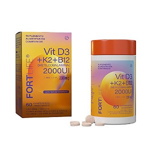 VITAMINA D3 COLECALCIFEROL + K2 MENAQUINONA + B12 METILCOBALAMINA FORTLIFE SUPLEMENTO ALIMENTAR C/60 COMP.MASTIGÁVEIS