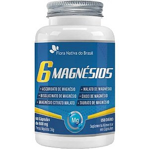 6 MAGNÉSIOS FLORA NATIVA SUPLEMENTO ALIMENTAR C/60 CÁPSULAS