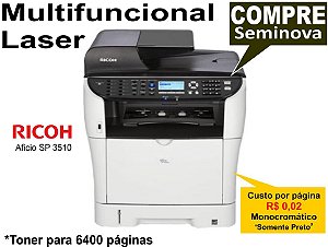 Impressora Ricoh Aficio SP3510 Multifuncional Laser - USB / Rede "SEMINOVA - REVISADA"