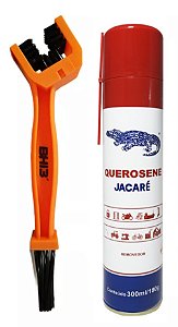Kit Escova Limpeza Corrente + Querosene Jacaré Spray 300ml