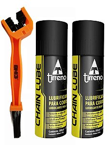 Kit Escova Limpeza Corrente Moto e Bicicleta + Lubrificante Tirreno Chain Lube Duas latas